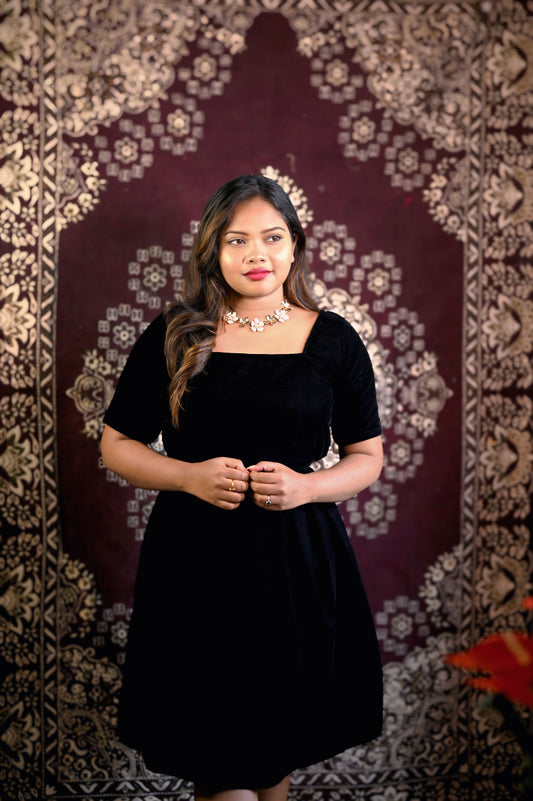 Black Solid Western Dress for Women