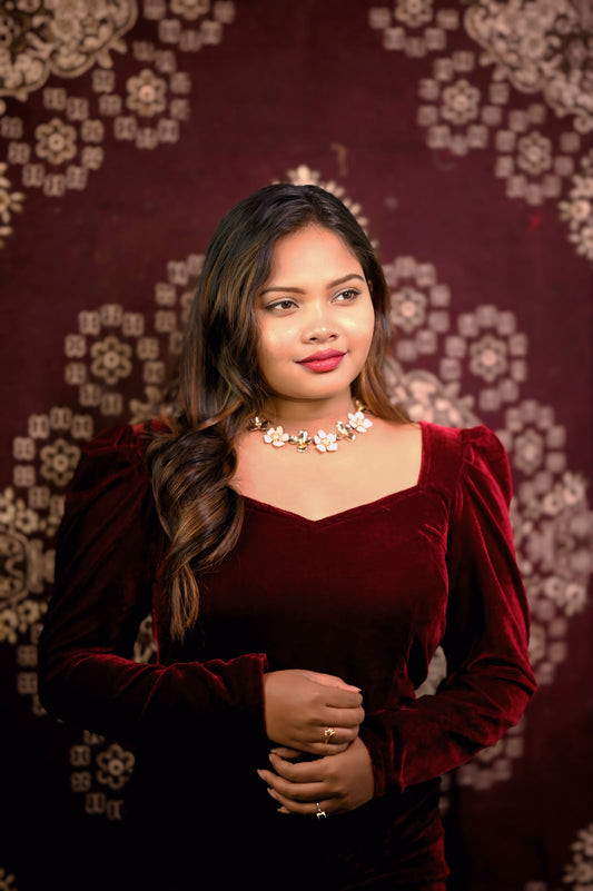 Wine Red Velvet Bodycon Dress for Women