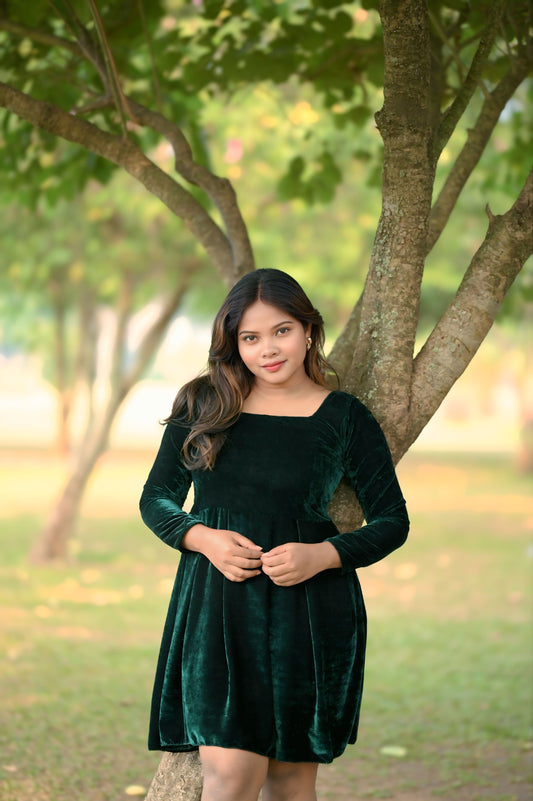 Emerald Velvet Fit & Flare Dress