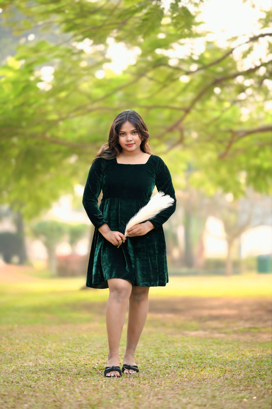 Emerald Velvet Fit & Flare Dress