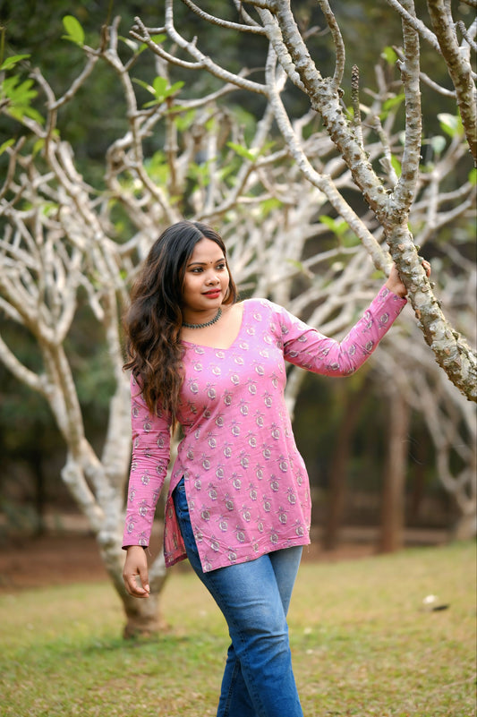 Blush Bloom Printed Short Kurti