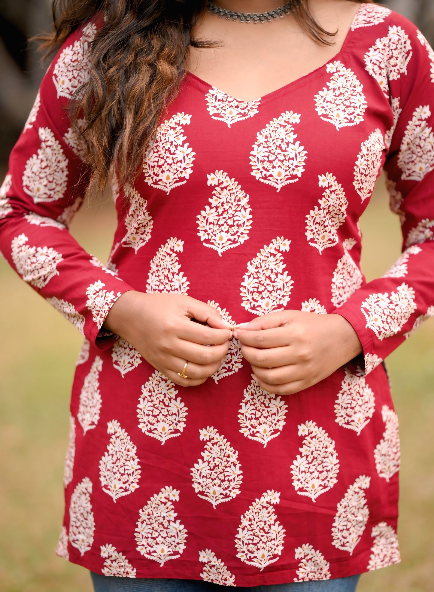 Rativah Maroon Floral Printed Short Kurti