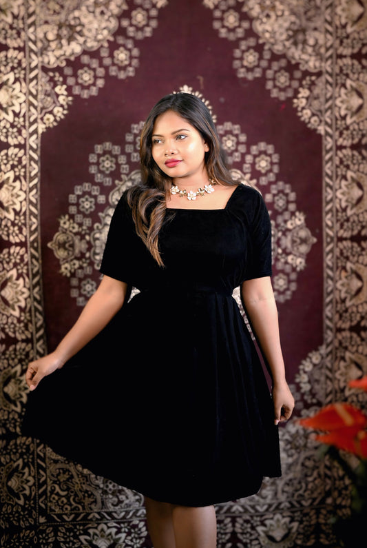 Black Solid Western Dress for Women