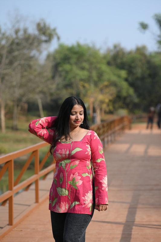 Rativah Maroon Floral Printed Short Kurti